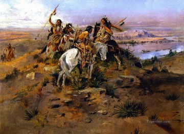 Indios americanos Painting - Los indios descubriendo a Lewis y Clark 1896 Charles Marion Russell Los indios americanos
